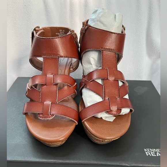 NIB Kenneth Cole Reaction Run My LK Wedge Girls Sandal Brown Natural Size 3 - Picture 1 of 9